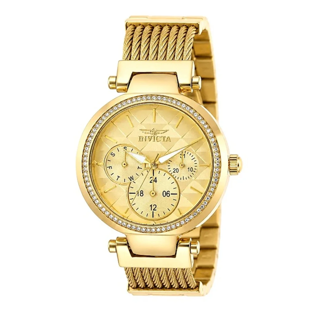 Invicta Angel Eterna 28918 Womens Watch Gold Crystal Bezel 36mm Quartz NEW